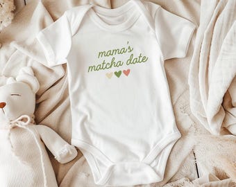 Mama's Matcha Date Baby Bodysuit, Matcha Lover Gift, Minimalist Design, Pregnancy Announcement