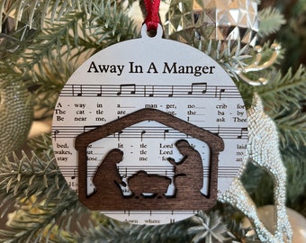 Christmas Carol Sheet Music Wooden Ornament, Nativity Songs Ornaments