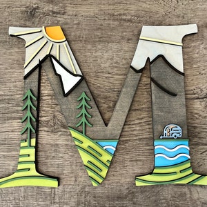 Monogram Camping RV Life 3D Wall Decor, Home Away From Home Decor, Camping Decor, Last Name Decor, Camper or Tent Mountain and Lake Design image 1