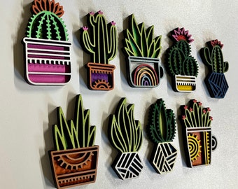 Succulent Handpainted Magnets, Plant Lover Wooden Magnets, Kitchen or Office Magnets