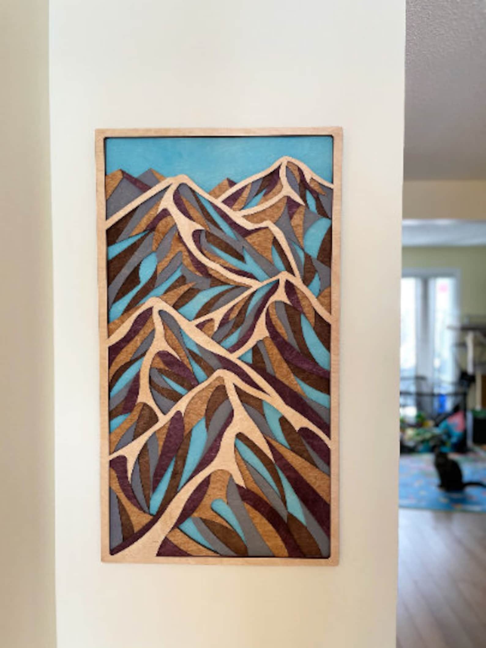 6 Layered Vertical Wooden Mountain Wall Art 20x36 24x36 Etsy