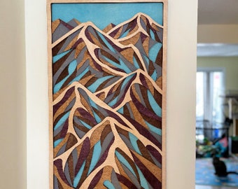 6 Layered Vertical Wooden Mountain Wall Art, 32"x55", Luxury Wall Art, 3D Home or Hotel Decor