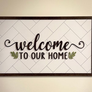 Welcome to Our Home Wall Decor, Welcome Sign, Herringbone Sign, Housewarming Gift, Closing Gift