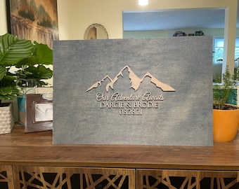 16”x24” or 24”x24” Wooden Personalized Guest Signing Board, Rustic Mountain Guestbook, Customize Name and Dates Wedding Guestbook