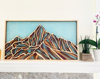 6 Layered Landscape Wooden Mountain Wall Art, 13x24, 15x24