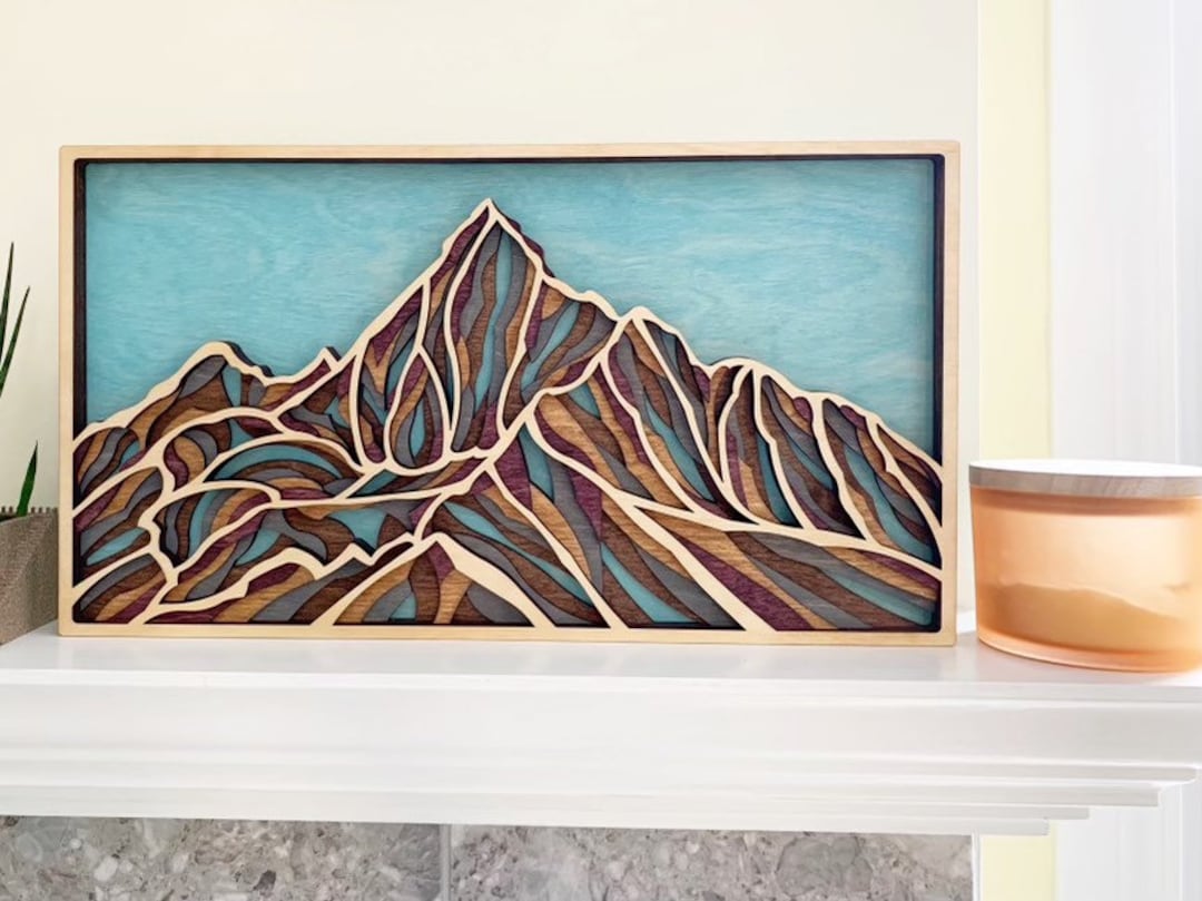 6 Layered Landscape Wooden Mountain Wall Art, 7x12, 10x18