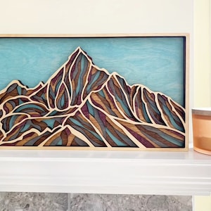 Luxury Layered Wooden Mountain Art piece, Feature Wall Landscape Art, Intricate Mountain Peak Home Decor, Office Decor, 7x12, 10x18