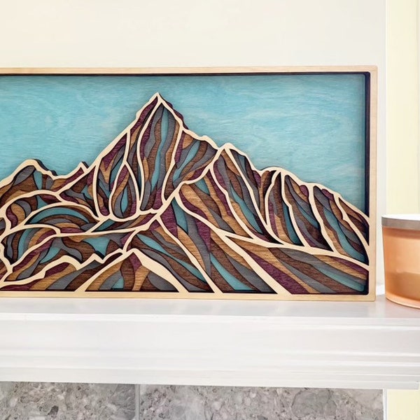 6 Layered Landscape Wooden Mountain Wall Art, 7x12, 10x18