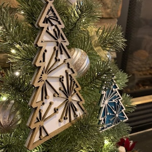 Tree Shaped Star Pattern Double Layered Wooden Christmas Ornament