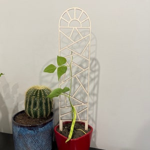 Geometric Sunrise Plant Trellis, 18” High Plant Climber Stake, Wooden Indoor Plant Trellis