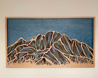 32” x 55” Rolling Hills Layered Wooden Art, Luxury Home Decor, Feature Wall Artpiece