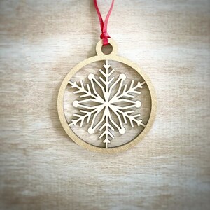Wooden Snowflake Double Layered Ornaments, Gold and White Snowflakes, Dark Walnut and White Snowflake Tree Decor image 5