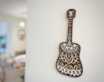 Wooden Layered Acoustic Guitar, Guitar 4 Layered Artwork, Father’s Day Gift, Music Lover Birthday Gift, Instrument Art, Mandala Layered Art