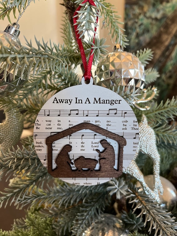 Christmas Carol Sheet Music Wooden Ornament, Nativity Songs Ornaments