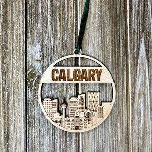 City of Calgary Skyline Ornament, Wooden Engraved Calgary Ornament