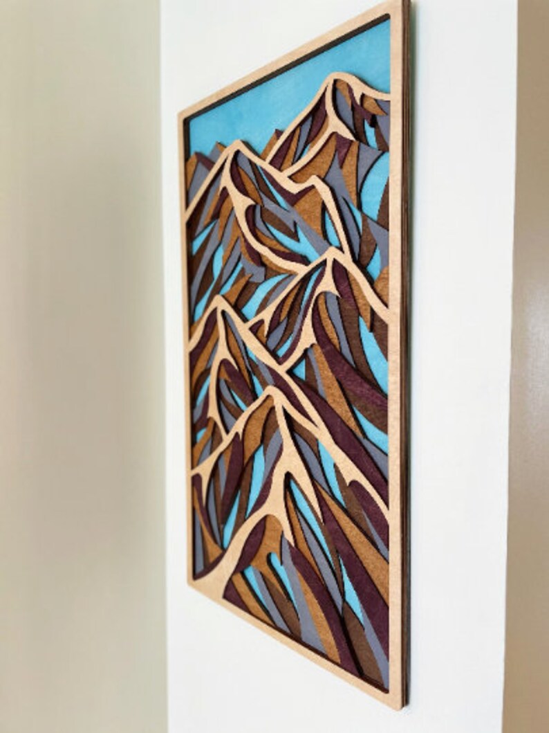 6 Layered Vertical Wooden Mountain Wall Art 20x36 24x36 Etsy