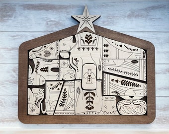 Nativity Christmas Puzzle, Personalized and Engraved Wooden Nativity