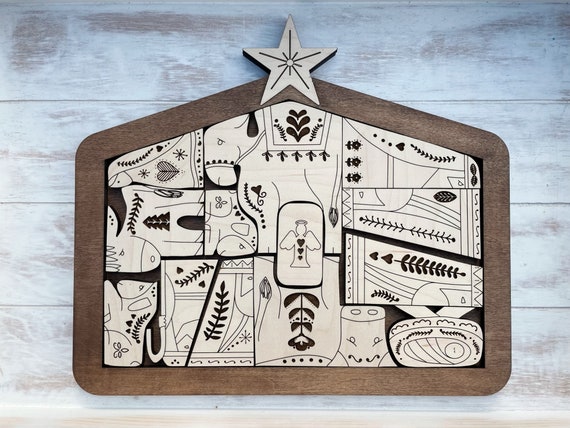 Nativity Christmas Puzzle, Personalized and Engraved Wooden Nativity