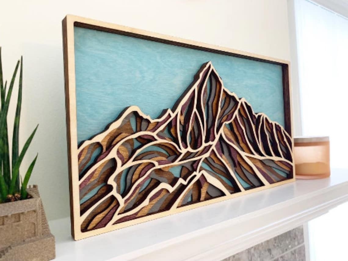 6 Layered Landscape Wooden Mountain Wall Art 13x24 15x24 Etsy