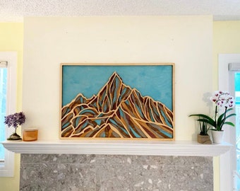 6 Layered Landscape Wooden Mountain Wall Art, 20x36, 24x36