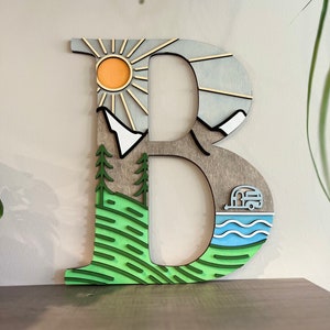 Monogram Camping RV Life 3D Wall Decor, Home Away From Home Decor, Camping Decor, Last Name Decor, Camper or Tent Mountain and Lake Design image 4