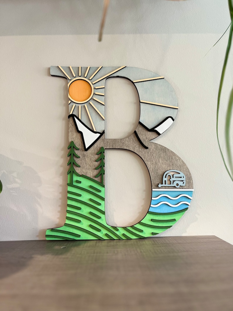 Monogram Camping RV Life 3D Wall Decor, Home Away From Home Decor, Camping Decor, Last Name Decor, Camper or Tent Mountain and Lake Design image 4