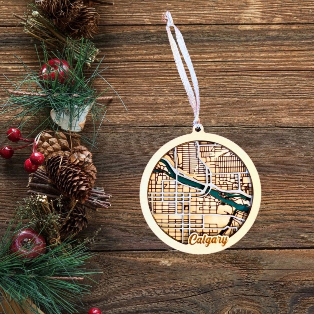 City of Calgary Map Ornament, Layered Wooden Map Ornament, Etsy