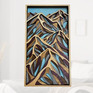 Arte de pared de montaña de madera vertical de 6 capas, 7 x 12, 10 x 18, regalo de inauguración de la casa