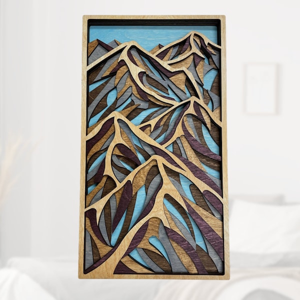 6 Layered Vertical Wooden Mountain Wall Art, 7x12, 10x18, Housewarming Gift