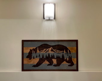 20 "x 36" Holzbär Landschaftskunst, Bergwanddekor, rustikales und Hüttendekor, Vatertagsgeschenk