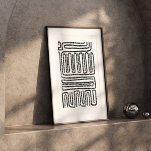 Monochrome black and white abstract wall art - Black and white art - digital download - Maze wall art