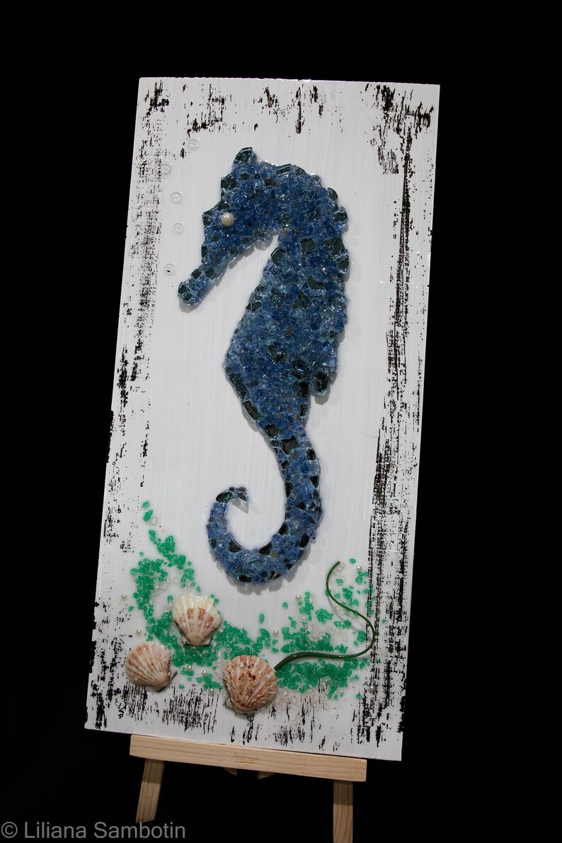 Seahorse Home Decor Crushed Glass Resin Art Ocean Etsy
