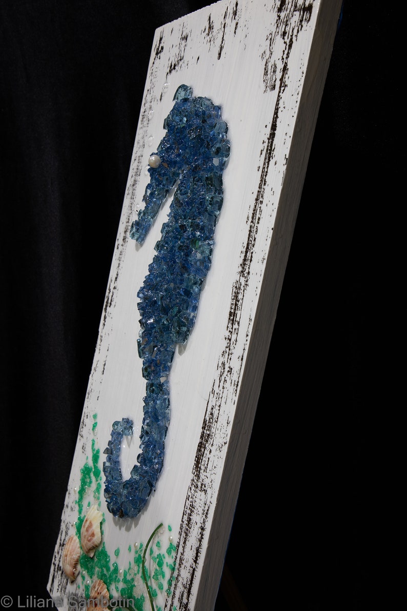 Seahorse Home Decor Crushed Glass Resin Art Ocean Etsy