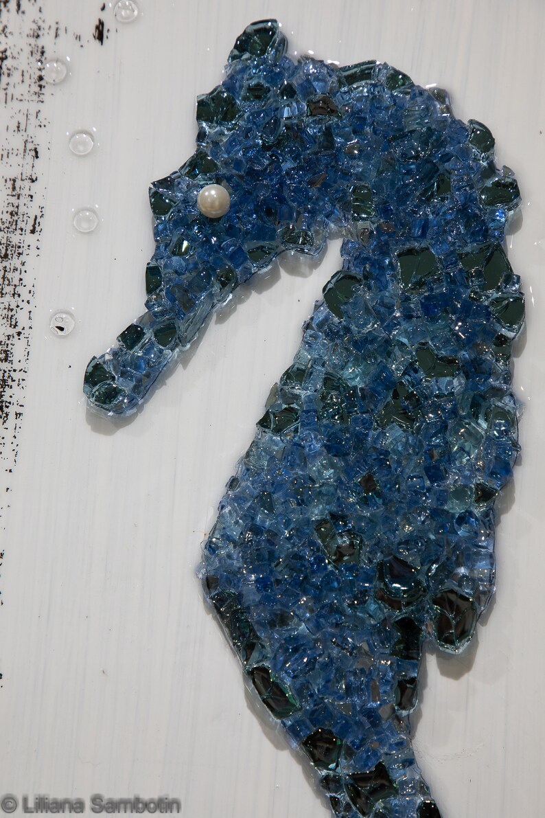 Seahorse Home Decor Crushed Glass Resin Art Ocean Etsy
