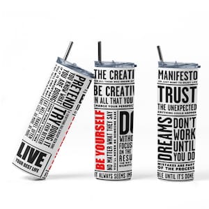 Positive Quotes  Tumbler Wrap PNG, Black and White Word Art Sublimation Designs Download - Skinny Tumbler  20oz - PNG 2022 Motivational