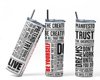 Positive Quotes  Tumbler Wrap PNG, Black and White Word Art Sublimation Designs Download - Skinny Tumbler  20oz - PNG 2022 Motivational