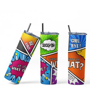 Comic Tumbler Wrap PNG Sublimation Designs Download - Skinny Tumbler  20oz - PNG 2022