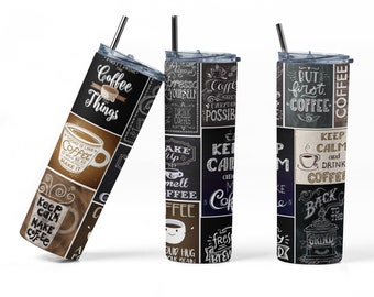 Coffee Quotes Tumbler Wrap, Vintage Coffee  Tumbler Wrap,  PNG Sublimation Designs Download - Skinny Tumbler  20oz - PNG