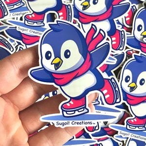 Sticker pingouin mignon patinage sur glace