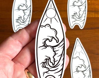 Surfboard and Ocean Sticker