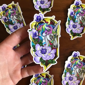 Einhorn und Blumen Sticker
