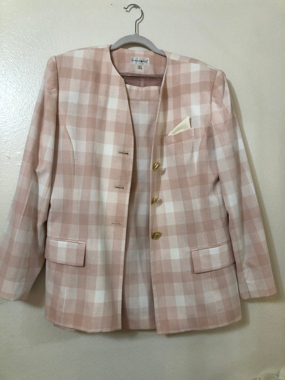 VTG Pink Plaid Skirt Suit