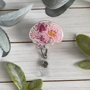 resin brain badge reel | glitter badge reel | custom badge reel | floral badge reel | handmade badge reel |