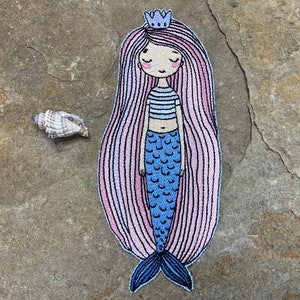 Mermaid Iron On Patch: Bright Embroidered Applique (6.25” x 2.64”)