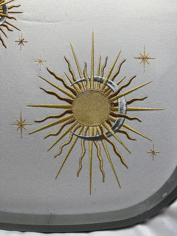 Celestial Machine Embroidery Design Sun and Moon, Cosmic Stars Digital File PES DST JEF, Mystical Pattern 4x4 5x7 Hoop