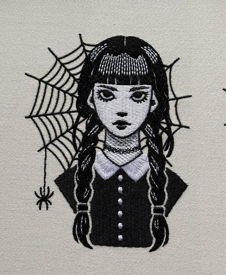 Wednesday Addams Gothic Embroidery Design With Spider Web - Etsy