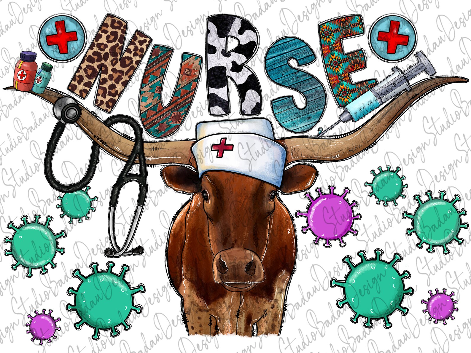 Nurse Cow PNG File Western Cow PNG Nurse Png Leopard Etsy