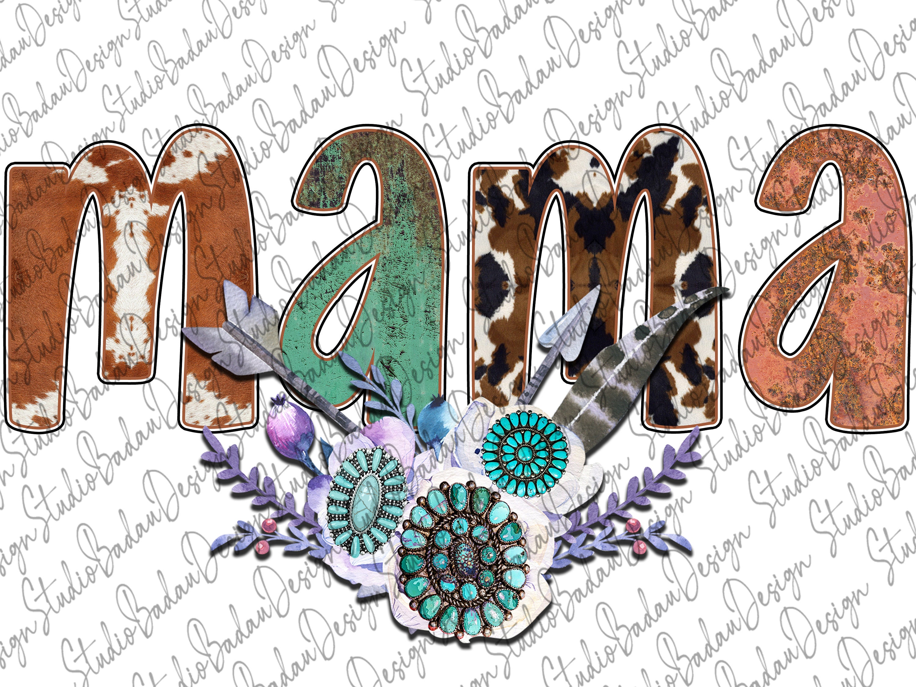 Cowhide Mama Design Png Mama Design Flower Png Turquoise | Etsy
