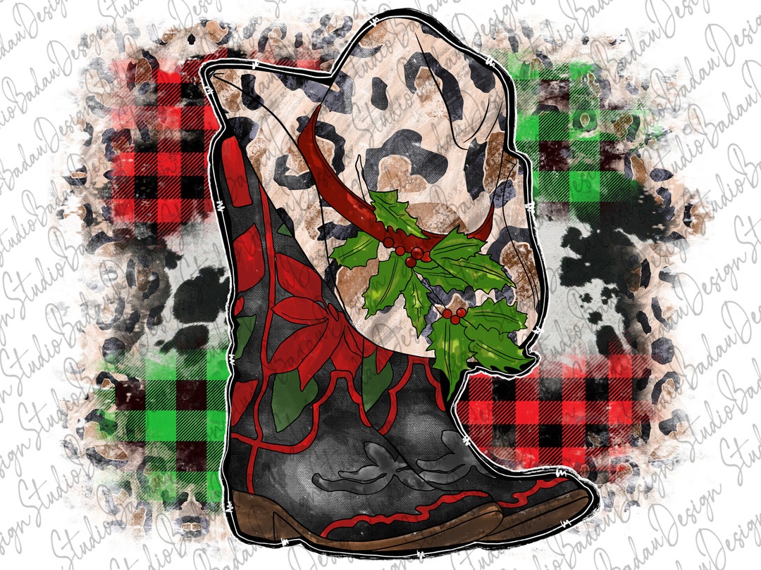 Christmas Cowboy Boot Png Western Png Cowboy Boot Png Merry - Etsy