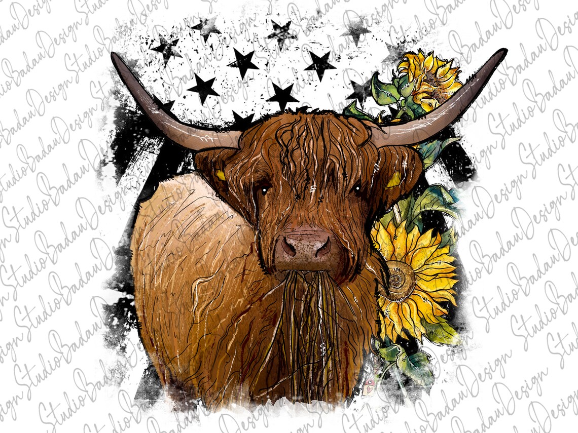 American Flag Highland Cow PNG American Flag Png Highland | Etsy